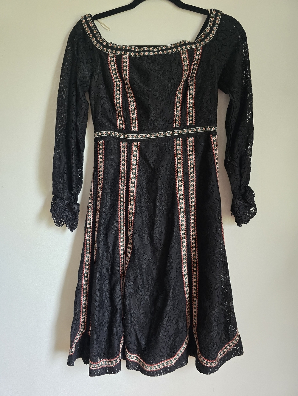 Anthropologie Champagne & Strawberry  Black Lace Embroidered Long Sleeves.